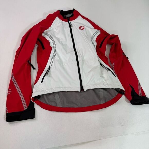 Castelli Jacket Mens Large Cycling Reflective Red White Zip Wind Stopper Nylon - Picture 1 of 11